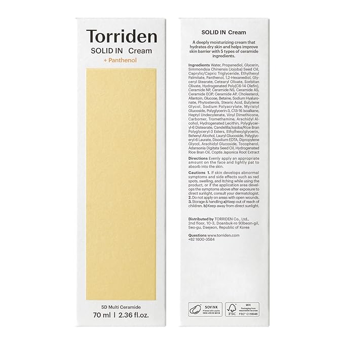 Torriden SOLID IN Ceramide Cream 70ml (2.36 fl. oz.) | Ceramide Moisturizer for Healthy Skin Barrier, Soothing, Nourishing | 5 types of Ceramide, Allantoin, Panthenol
