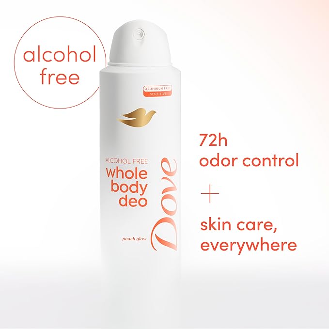 Dove Whole Body Deo Alcohol Free Deodorant Spray for Women 72-hour odor control Peach Glow 4 oz