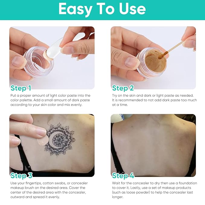 Tattoo Cover Up Makeup, 2 Colors Waterproof & Sweatproof Tattoo Cover Up Makeup, Long Lasting and Invisible Body Makeup Suitable for Vitiligo, Dark Spots, Scars-Natural