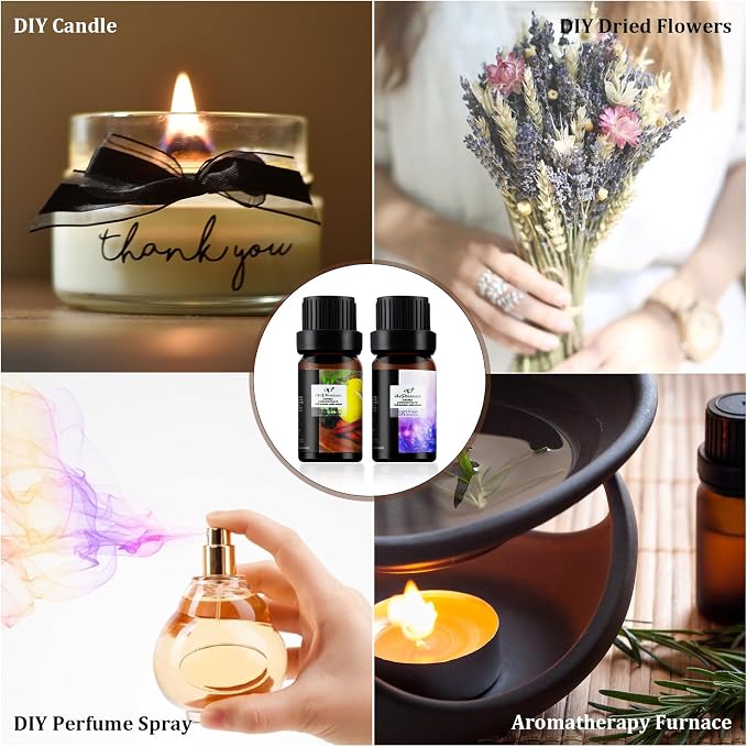 Fresh Essential Oils Set, 6x10ml Aromatherapy Oil Gift Kit for Diffuser, Fragrance, Humidifiers, Air Purifier- Tea Tree, Bergamot, Rosemary, Lavender, Lemon, Peppermint