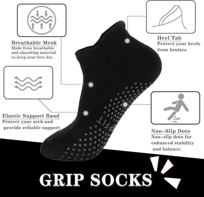 loudashuaiqi Grip Pilates Socks Non Slip Athletic Yoga Socks with Grips for Women Grippy socks for Hospital Workout Barre