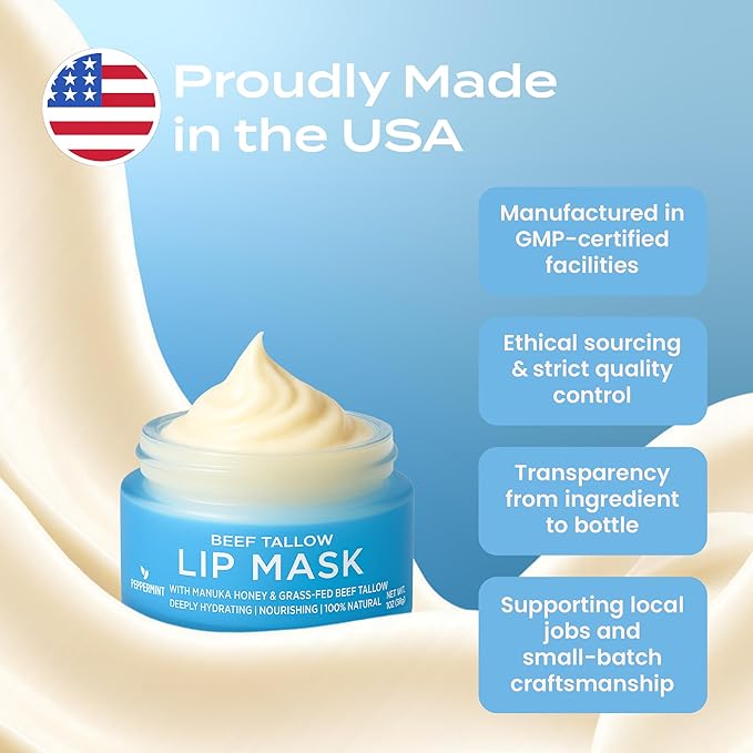 Body Restore Grass Fed Beef Tallow Lip Mask, Manuka Honey – Christmas Stocking Stuffers, White Elephant, Hydrating Moisture, Travel Essentials, Self Care, Birthday Gifts for Women, Men – Peppermint