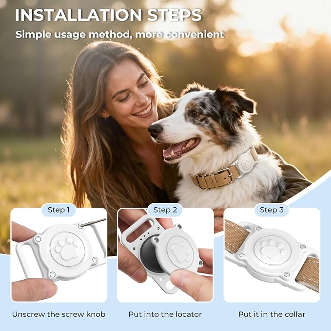 GPS Dog Tracker Collar (iOS & Android), Pet Activity Tracker No Monthly Fee | Pet Location Tracker with Holder Works with Apple Find My & Google Find Hub, Finder Tag for Pets, Items White 1 Pack