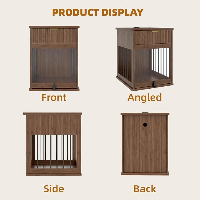 Dog Crate Furniture,Wooden Dog Kennel End Table,Walnut