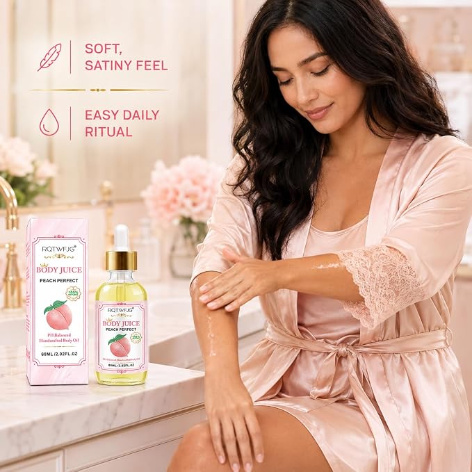 Peach Body Oil, 2.02 Fl Oz, Lightweight Body Moisturizer Oil with Dropper, Peach Scented Skin Care Oil for Dry-Feeling Skin, Massage and Daily Body Care (2.02 Fl Oz (Pack of 1))