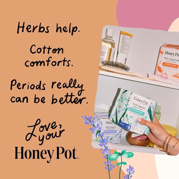 The Honey Pot Company - Herbal Long Panty Liners for Women - Infused w/Essential Oils for Cooling Effect & Organic Cotton Cover - Feminine Care - 30 ct