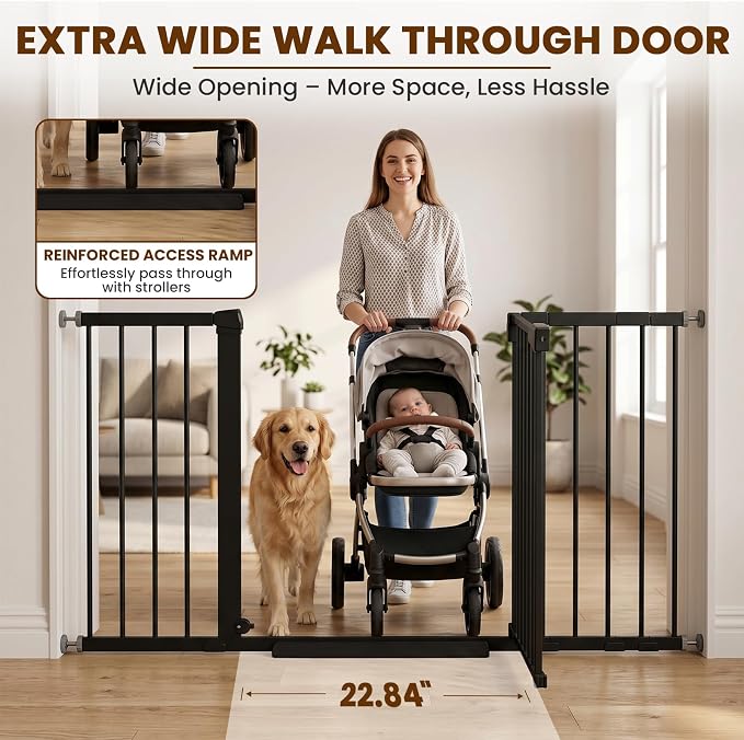 Mumeasy 36" Extra Tall Baby Gate for Stairs, 29.7-54.2" Wide Dog Gate for Doorways, Walk Thru Pet Safety Gate for Indoor, Pressure Mounted with Auto Close, Easy Install No Drill for Toddlers, Black