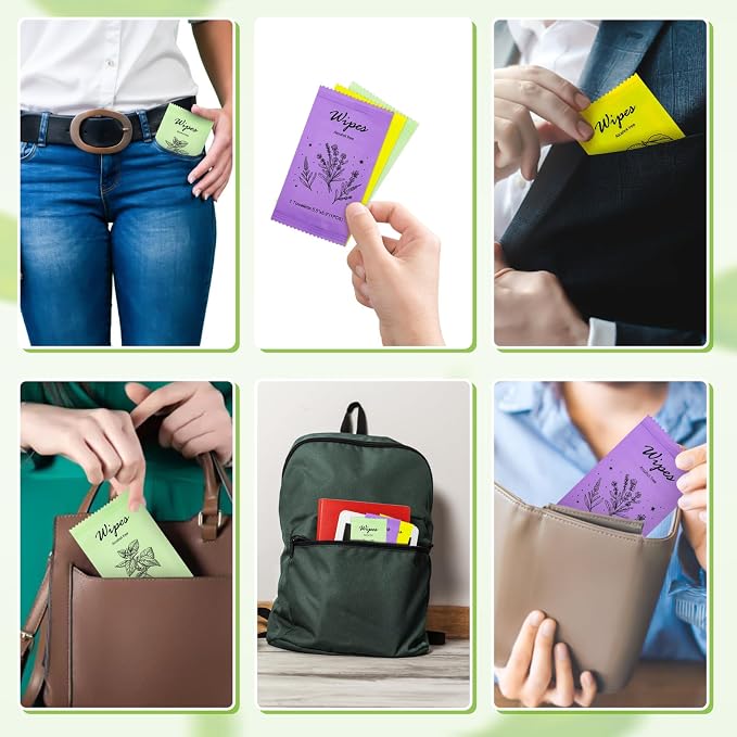 Individual Hand Wipes Wet Wipes Travel Size,Wet Wipes Individually Wrapped | 60PCS Bulk Cleansing Travel Size Wipes for Wedding Travel Restaurant Barbecue(Mint,Lemon,Lavender)