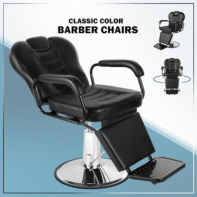 Artist hand Barber Chair Reclining Salon Chairs for Hair Stylist Heavy Duty Hydraulic Salon Shampoo Chair with Headrest and Footrest, 360 Degree Swivel, Spa Beauty Equipment