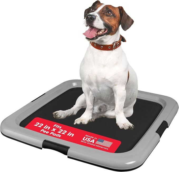 IRIS USA Pee Pad Holder, Fits 22x22 Pads, Black/Gray, Made in USA | Dog Training Pad Holder, Holds Pads in Place, Leakproof Design, Secure Latches, Non-Skid Feet, Easy Clean Surface