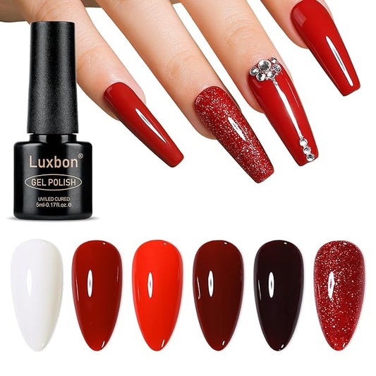 Luxbon 6 pcs Gel Nail Polish Set - Winter Color Set Long Lasting Gel Polish, uv led Soak Off Nail Art Designs Manicure Kit 036