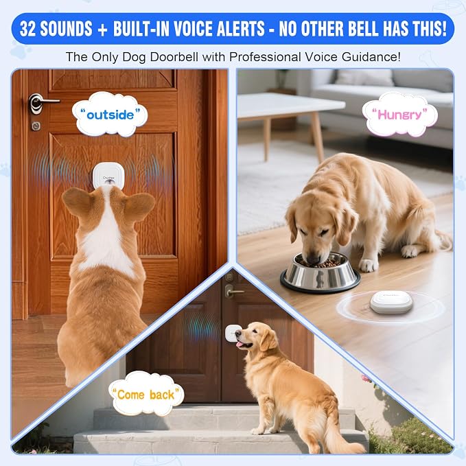 ChunHee Dog Door Bell for Potty Training –Smart Wireless Dog Bell to Go Outside, 500Feet with IP55 Waterproof, 32 Melodies & 5 Volume Levels(1 Receiver + 2 Buttons)