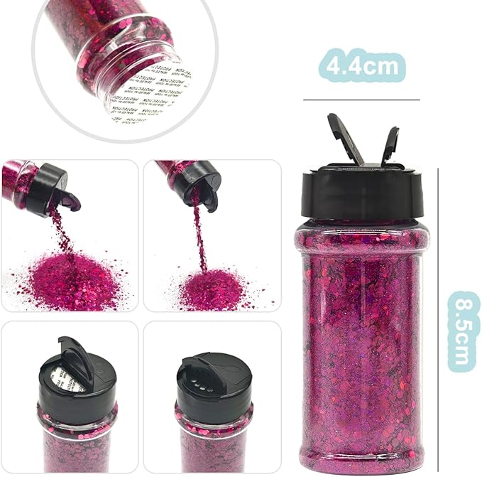 Fuchsia - Craft Glitter - 2oz Glitter Shaker Bright Colorful Holographic Mix Chunky Body Glitter Bulk Wholesale 24 Colors in Shaker Cosmetic Glitter - EBLB900
