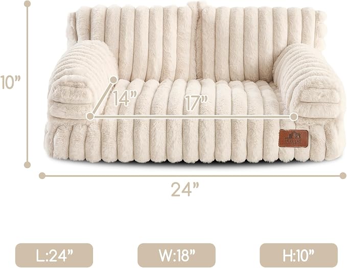 Hollypet Small Dog Large Cat Bed Puppy Couch Beds for Pets up to 25 lbs | Fluffy Dog Cat Couch Plush Soft Warming Pets Beds with Machine Washable Cover and Non-Slip Bottom