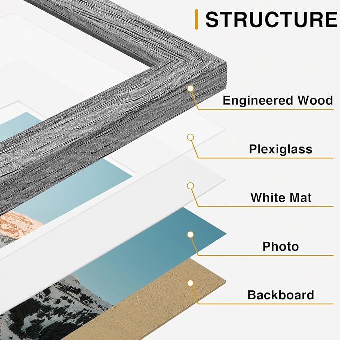 Vittanly 15 Pack Gallery Wall Frame Set, Black, Brown, Grey | Picture Frames Collage Wall Decor: 3pcs 8x10, 6pcs 5x7, 6pcs 4x6. Picture Frame Set for Wall or Tabletop Display