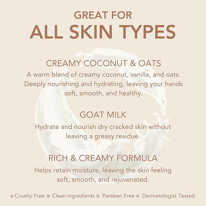 Dionis Goat Milk Skincare Creamy Coconut & Oat 8.5oz Hydrating Body Lotion and 3.3oz Hand & Body Moisturizing Travel Size Cream Bundle, Natural Ingredients, Made in the USA, Cruelty Free, Paraben Free