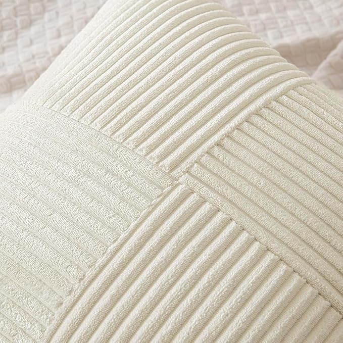 MIULEE Cream White Decorative Throw Pillow Covers for Couch 20x20 Inch | 2 Pack, Beige Neutral Boho Farmhouse Pillow Covers, Soft Cross Corduroy Patchwork Textured Cushion Cases For Bed Sofa