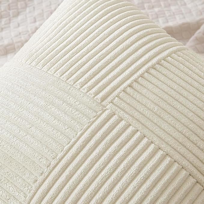 MIULEE Cream White Decorative Lumbar Throw Pillow Covers 14x22 Inch 2 Pack | Beige Neutral Boho Farmhouse Pillow Covers, Soft Cross Corduroy Patchwork Textured Cushion Cases For Couch Sofa Bed