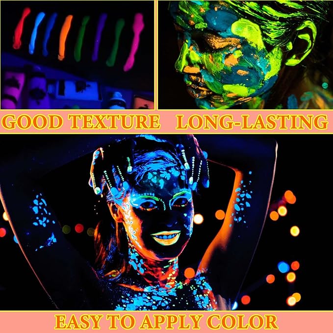 6 PCS Glow Body Paint Set,Glow in Dark Face Glitter Paint Body Glow Powder Neon Party Supplies Facial Highlighter Kits for Adults&Kids,Body Makeup