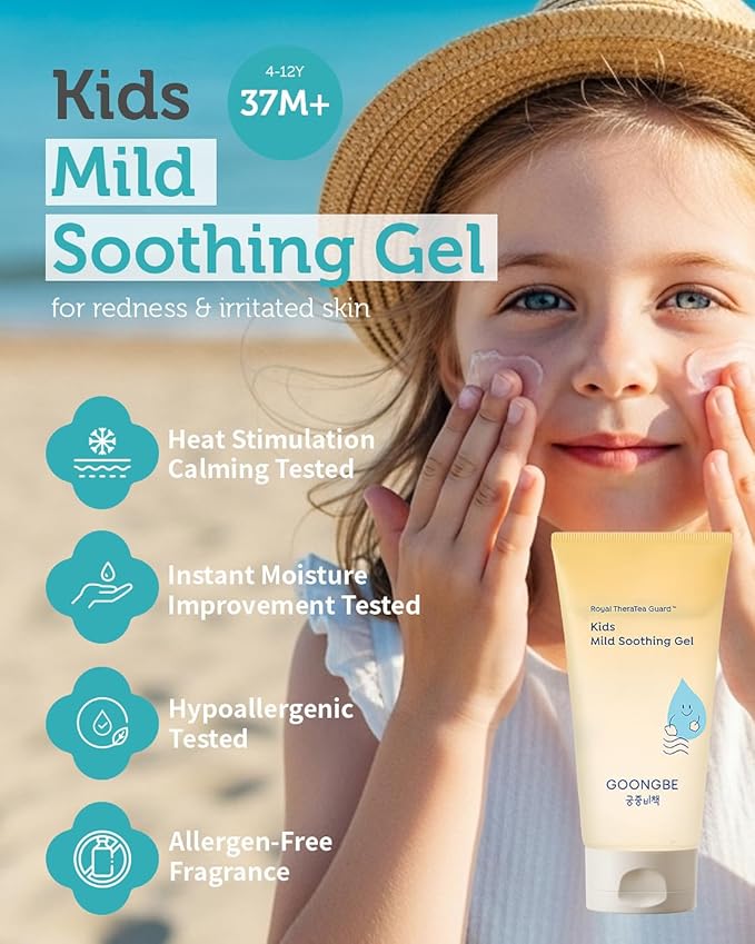 GOONGBE Baby Kids Waterful Sun Lotion SPF 40 & Mild Soothing Gel - Zinc Oxide Mineral Sunscreen & After Sun Relief - Korean Skincare for Sensitive Skin - Vegan Hypoallergenic, 2.82oz & 5.07oz