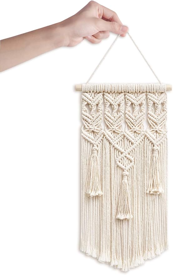 Mkono 2 Pcs Macrame Wall Hanging, Boho Woven Chic Tapestry Decor, Ivory | 18"L x 9.5"W, Bohemian Wall Decor, Hand-Woven Craft, Multi-Scene, Bedroom Nursery Living Room Apartment, Girls Adults Gift