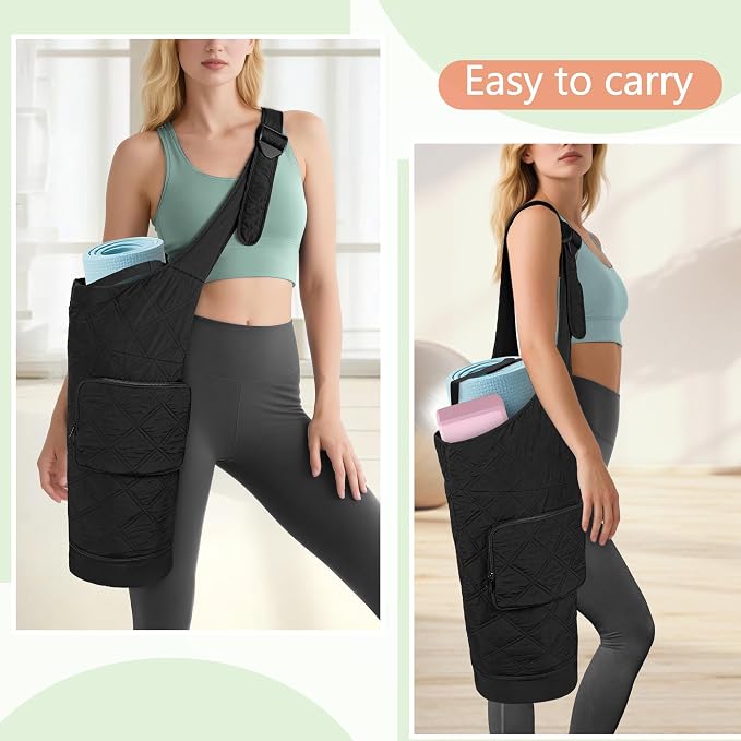 Smasrob Yoga Mat Bag with Wet Pocket, Bottle Pocket and Mat Secure Straps, Yoga Mat Carrier Fits Most Size Mats (Bag Only), Black