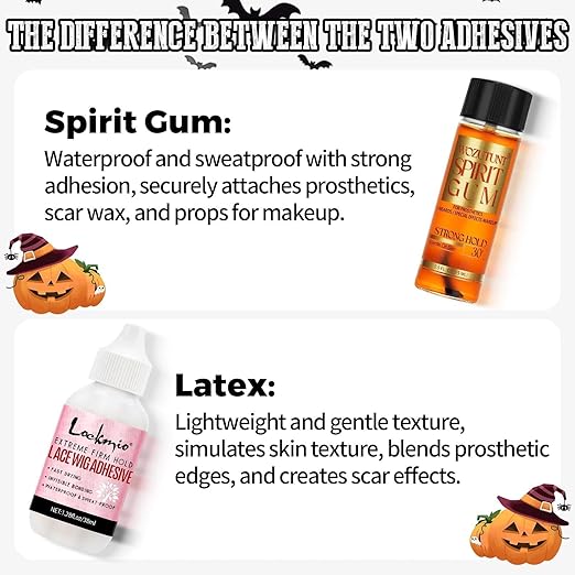 WOZUTUNT Spirit Gum Adhesive and Remover Kit with Bonus Liquid Latex - 15ml Professional Cosmetic Glue for Face, Skin, Body & SFX Makeup | Strong Hold for Bald Caps, Prosthetics, Cosplay Wig