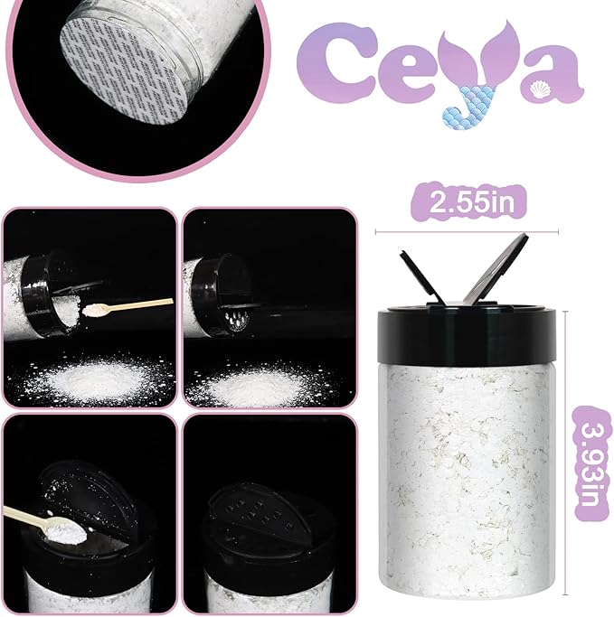 Ceya Chunky Glitter, 4.9oz/ 140g Pearl White Craft Christmas Glitter Powder Mixed Fine Flakes Iridescent Nail Sequins for Nail Art, Hair, Epoxy Resin, Tumblers, Slime, Painting, Festival Decor