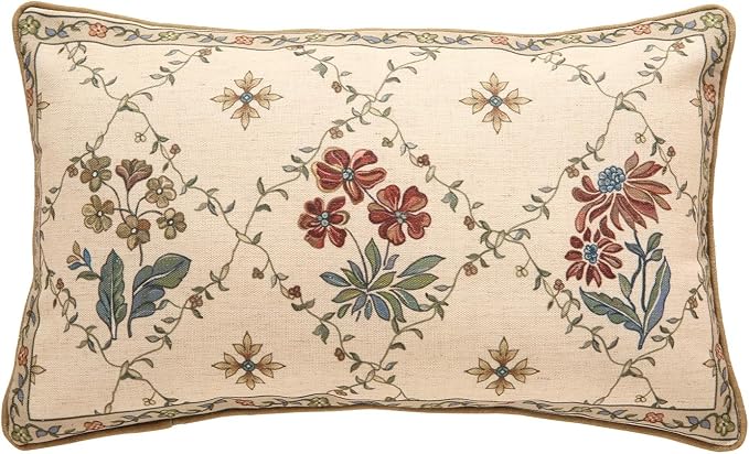 patdrea Designer French Vintage Linen Throw Pillow Cover,12"x20"-Audrey A | Decorative Pillow Case with Zipper,Brown Floral Pattern,Pillow Cover for Couch Living Room Bedroom Sofa