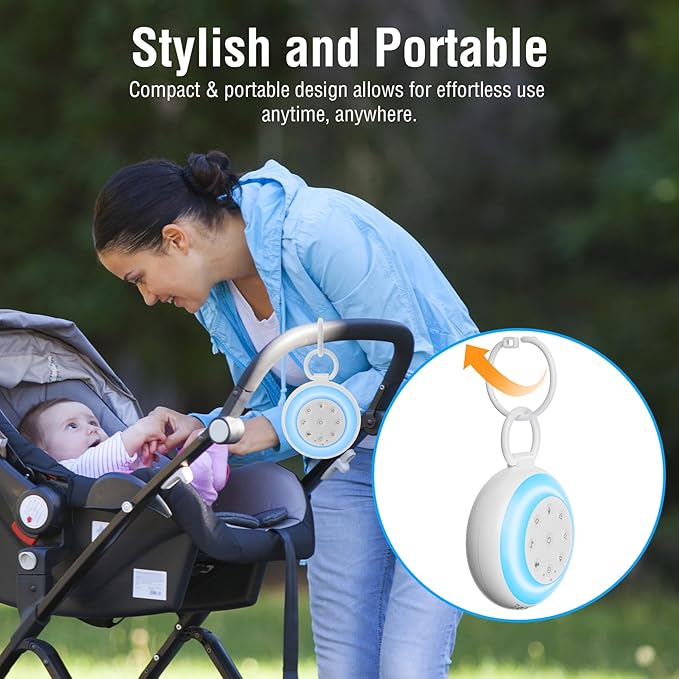 MEGATEK Sleep Sound Machine, 24 Soothing Sounds, 9 Color Dimmable Night Light, Bluetooth & 180s Voice Recording, 2000mAh Rechargeable Battery with Timer & Hook, Easy to Use