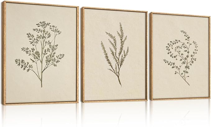 ANHUIB Neutral Beige Floral Canvas Wall Art Large Cream Botanical Wall Decor Vintage Minimalist Modern Paintings 16x12 Inch Set of 3 for Living Room Dining Room Bedroom