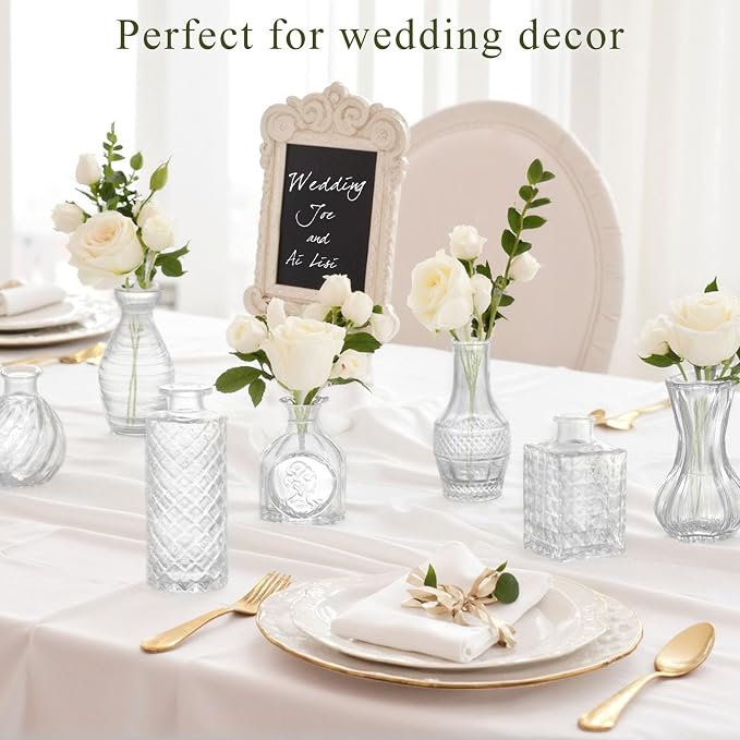 DOMESTAR 16 PCS Glass Bud Vases Set, Small Clear Cylinder Vases | Propagation Station, Plant Terrarium, Rustic Wedding, Table Centerpieces, Modern Living Decor