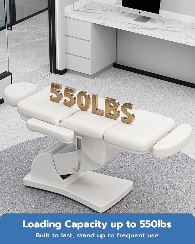 Paddie 550lbs Fully Electric Spa Bed 4 Motor with 20° Backward Tilt, Motorized Height & Angle Adjustable Massage Table Professional for Facial Beauty Microblading Procedure