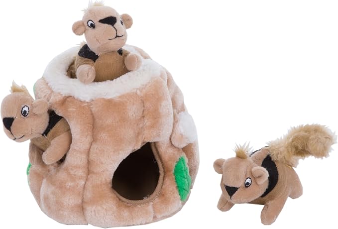 Outward Hound Hide-A-Squirrel Plush Squeaky Dog Toy, Small, 5" x 7" | Hide-n-Seek Puzzle, 3 Removable Squirrels, Fetch Play, Interactive Enrichment, Boredom Buster, Light Chewers, Dogs & Puppies