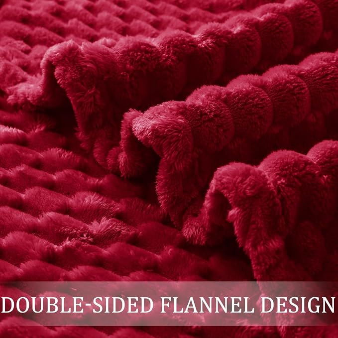 Exclusivo Mezcla Large 3D Fleece Throw Blanket for Couch, Deep Red | Extra Soft Fuzzy Plush Lightweight Throws, Cozy Fluffy Decorative Blankets for All Seasons, 50x70 Inches