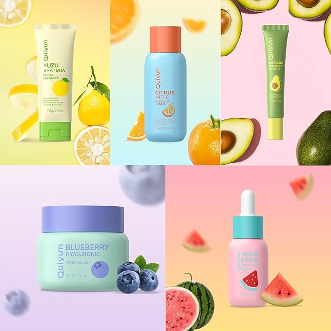 Fruit Skincare for Teens, 5 Daily Routine Beauty Skin Care Sets - Exfoliating, Smooth, Clean, Oil Control, Firm, Hydrating, Glow Up, Facial Skincare Gift Set for Girls Women, for All Skin Types