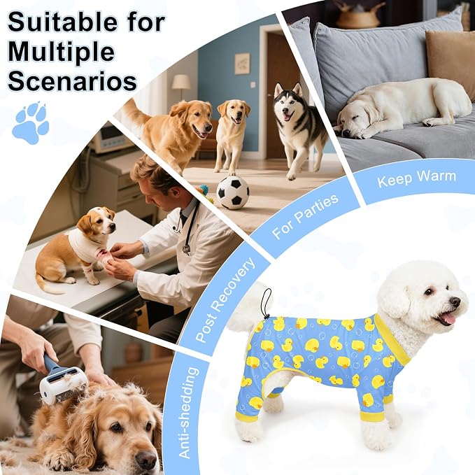Bienbee Dog Pajamas, 4 Pack Adjustable Onesies for Small to Large Dogs M | Dog Shedding Suit with Soft Fabric, Breathable & Stretchy, and Adjustable Back Length for Sleeping Lounging and Daily Use