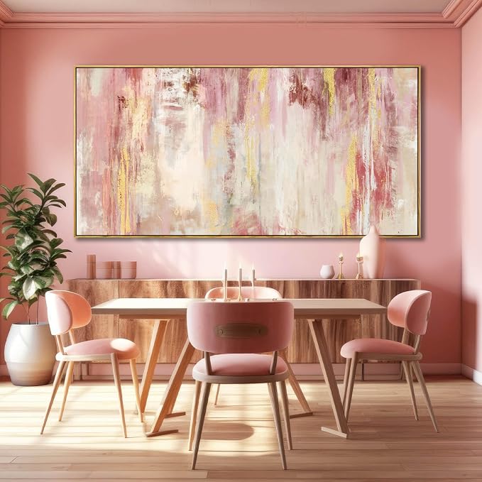 SOUGUAN Pink and Gold Pictures Canvas Wall Art for Bedroom Abstract Hand Paintings Home Decor for Bedroom Kitchen Office Wall Decorations Ready to Hang 30 x 60 Inch