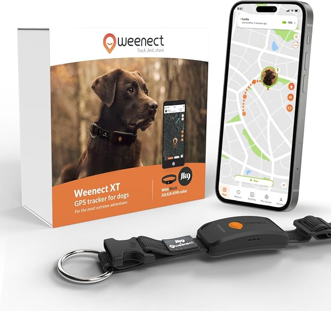 Weenect Dog XT - NEW GPS Collar for Dogs | XL Antenna | Waterproof | Ultra-Durable Integrated Julius-K9 Collar | Subscription Required