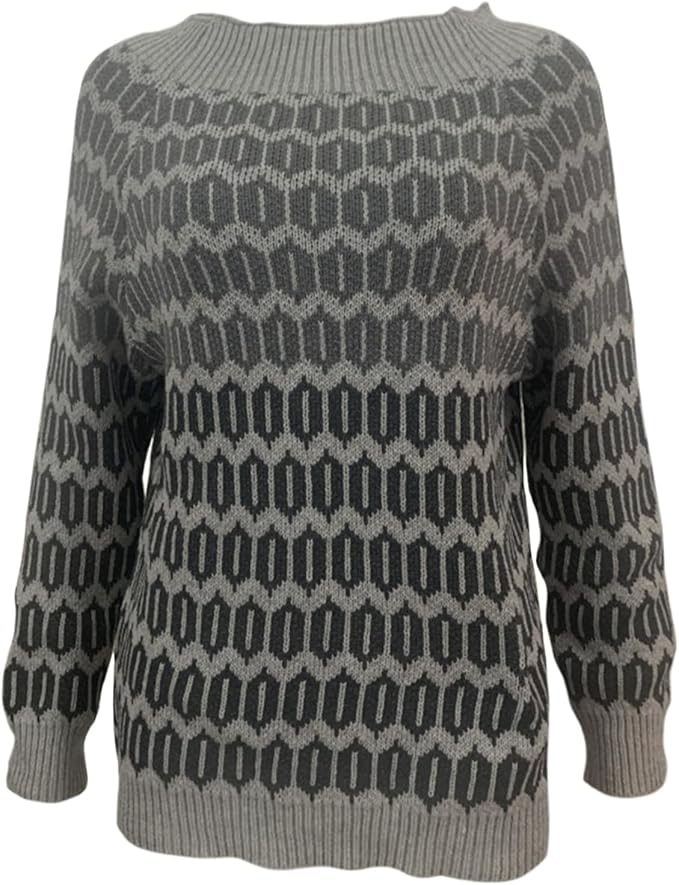 Zhyaj Fair Isle Sweater for Womens Winter Long Sleeve Vintage Knitted Sweater Casual Fall Crew Neck Pullover Sweaters