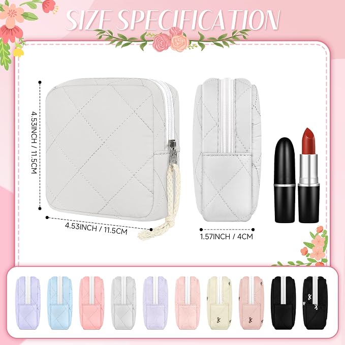 Likesing Quilted Period Bag, Period Pouches for Teen Girls Womens, Portable Nylon Sanitary Napkin Storage Bag Feminine Emergency Tampon Pad Pouch(Grey)