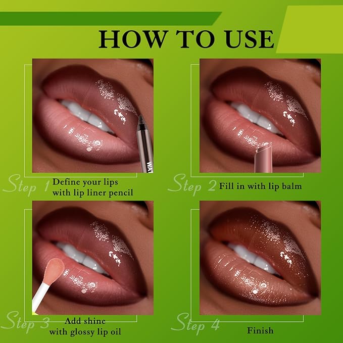 Brown Lip Liner & Lip Gloss Set Moisturizing Lip Kit, Smooth Dark Brown Lip Liner Pencil Hydrating Lip Tint Non Sticky Click Lip Balm Lightweight Long Lasting Daily Lip Care for Women
