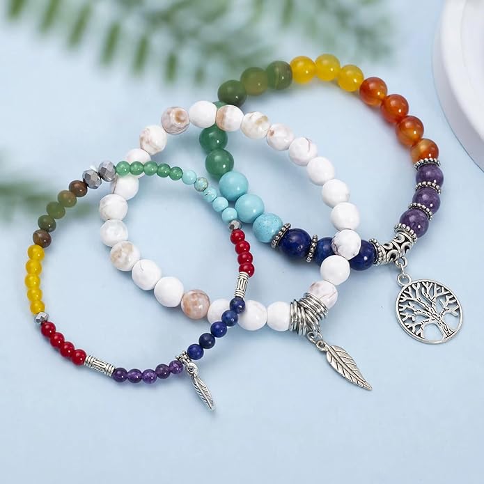 Jardme Healing Crystal Bracelets for Women, 8mm Beaded Natural Stone Stretch Chakra Bracelets Tree of Life Bracelet Jewelry Gifts for Women
