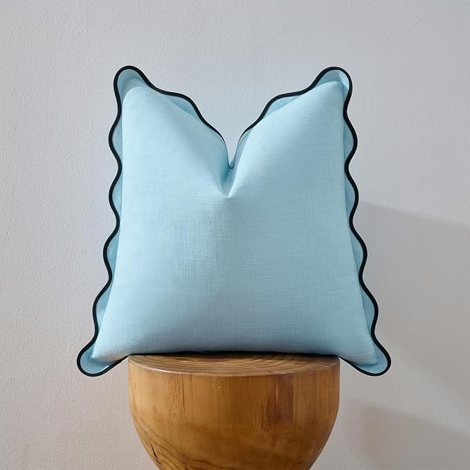 Scalloped Throw Pillow Covers Set of 2 for Living Room, Boho Sytle Decorative Home (Blue & Teal, 18x18 Inch)