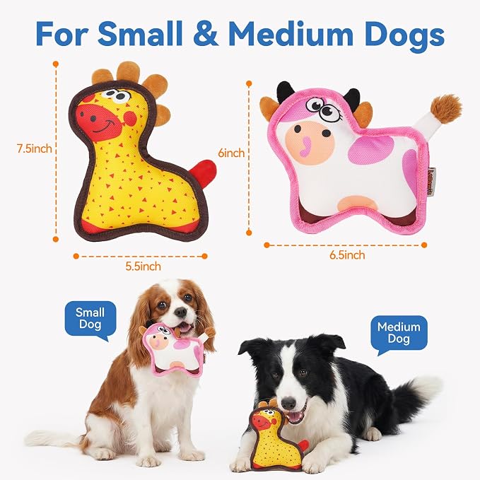 Squeaky Dog Toys for Small & Medium Dogs, Giraffe & Cow Set