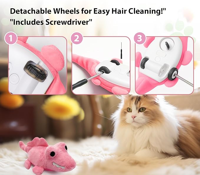 Interactive Cat Toys for Indoor Cats – Auto Moving Alligator with 360° Random Movement & Tail Wagging, Rechargeable Cat Exercise Toy with Catnip, Self-Play Fun for Bored Adult Cats-Pink
