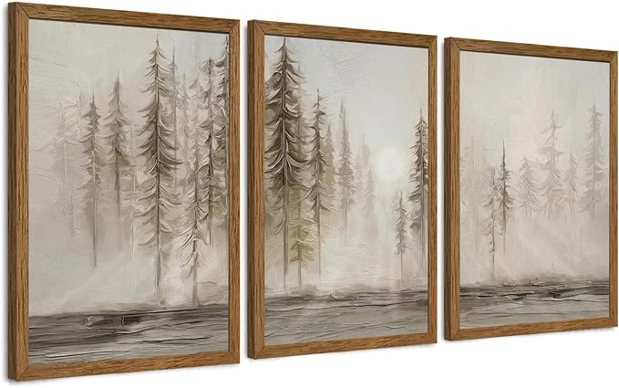 Urmoya 3 Pieces Scandinavian Pine Tree Neutral Forest Wall Art 20x30 in | Wood framed canvas, Forest scene, Nordic modern style, Ready to hang, for living room, hallway, office, or bedroom decor