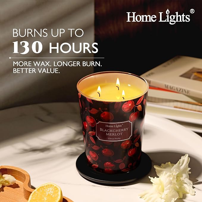 HomeLights Soy Wax Candles for Home Scented, 3-Wick Candles in Blackcherry Merlot Scented, Aromatherapy Candles Gift for Parties, Relaxing, Eclectic Mixed Styles, 34oz