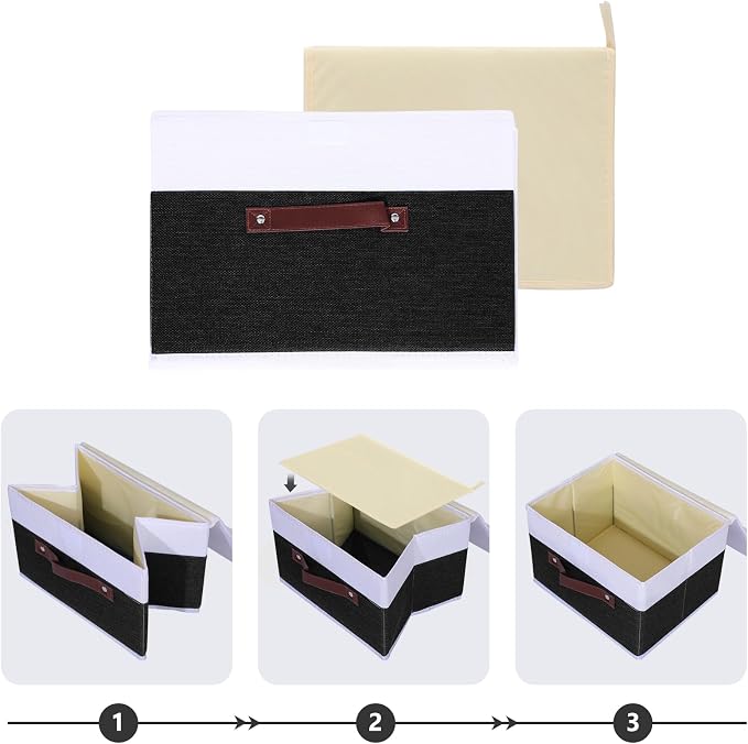 ANMINY Fabric Storage Box Bins with Lids, Black White, 13"x9"x7.9" | Keepsake Memory Storage, Cotton Linen, PP Board Reinforced, Washable, PU Handles, Foldable & Stackable, Decorative, Medium