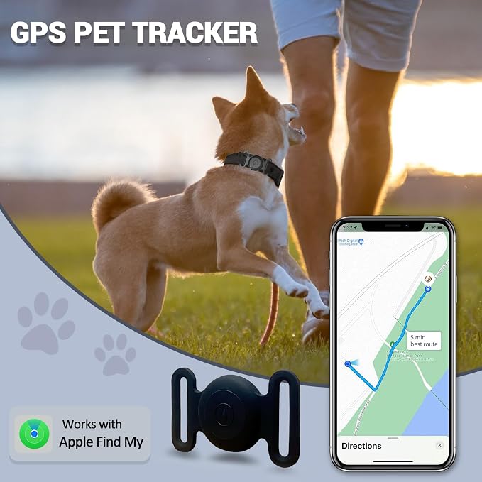GPS Tracker for Dogs, Mini GPS Pet Tracker with Silicone Cover, IPX8 Waterproof GPS Tracker for Kids,No Monthly Fee,Work with Apple Find My(iOS Only),Smart Tracker for Dogs Finder Tracker Pets-Black-4